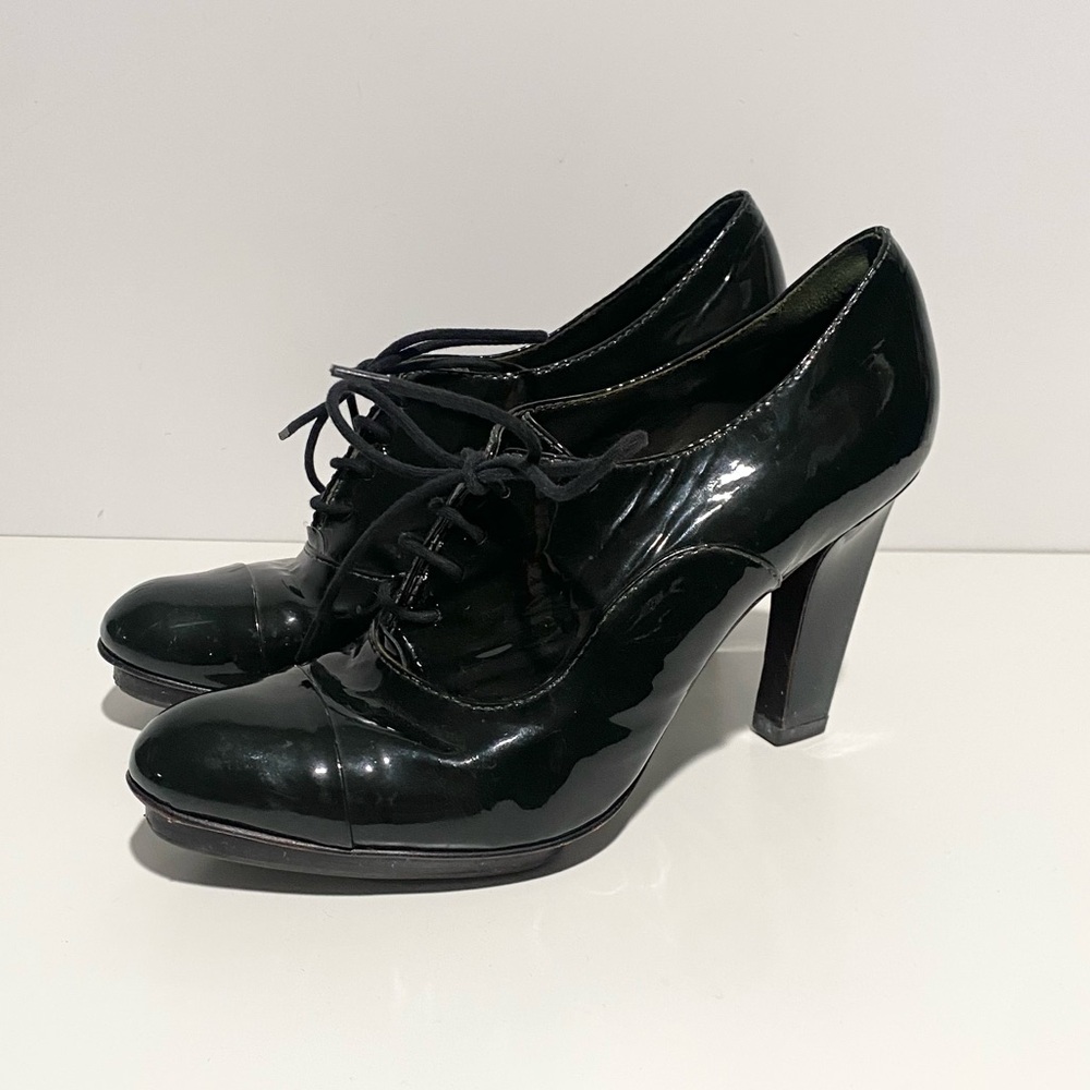 Theory Oxford Pump Lace Patent Leather Elegant‎ Black Women's Heels - Picture 4 of 7